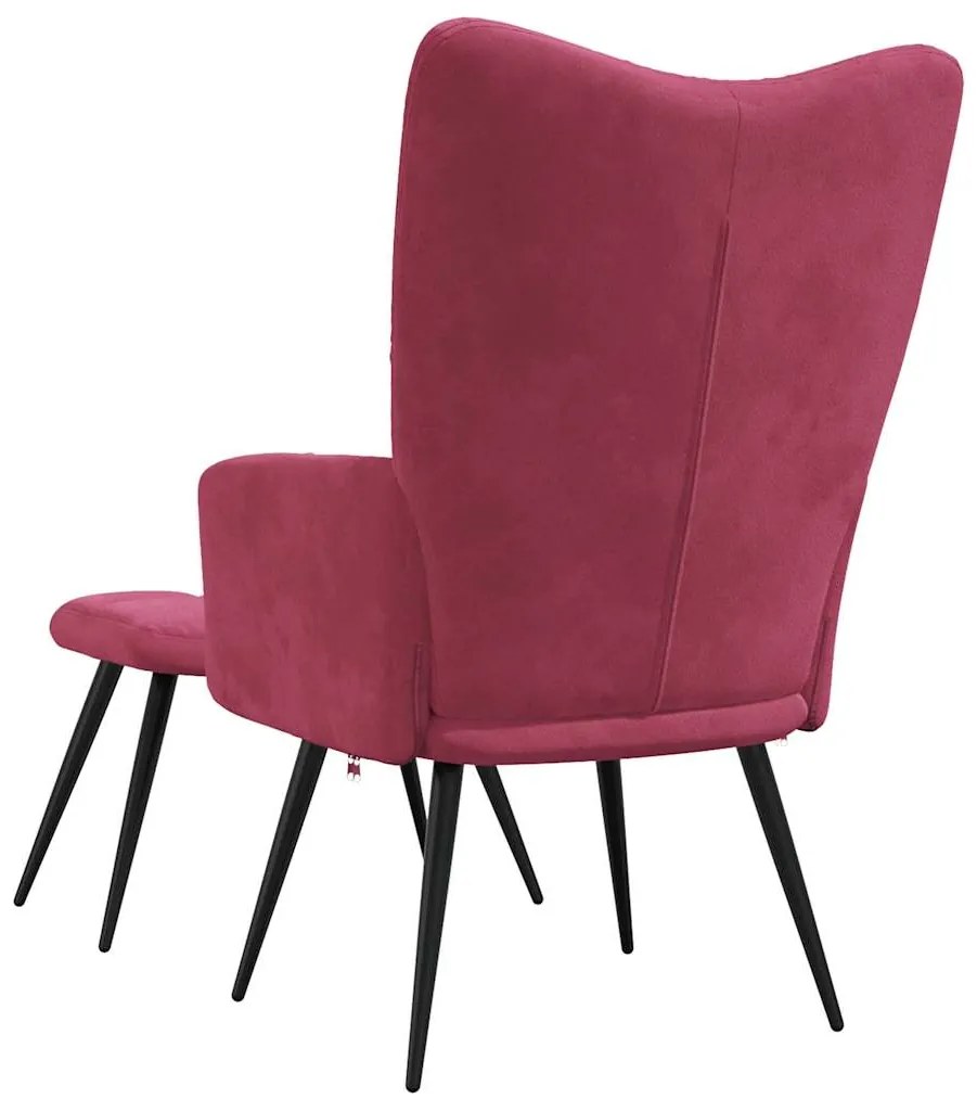 Cadeira de descanso com banco veludo vermelho tinto