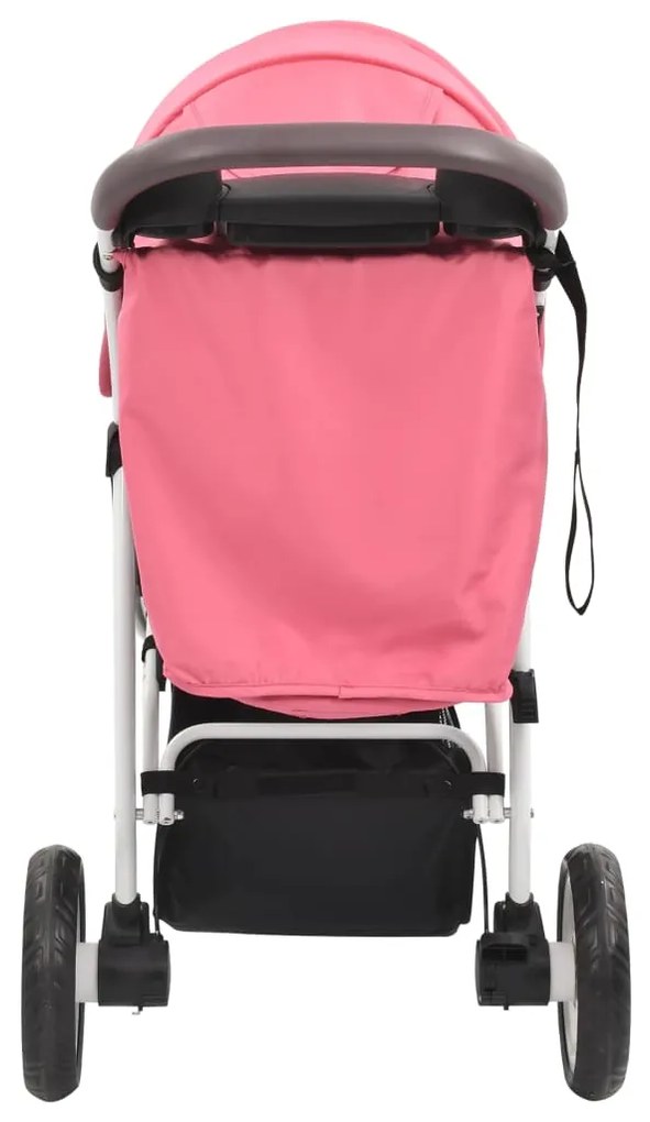 Carrinho de bebé com três rodas rosa e preto