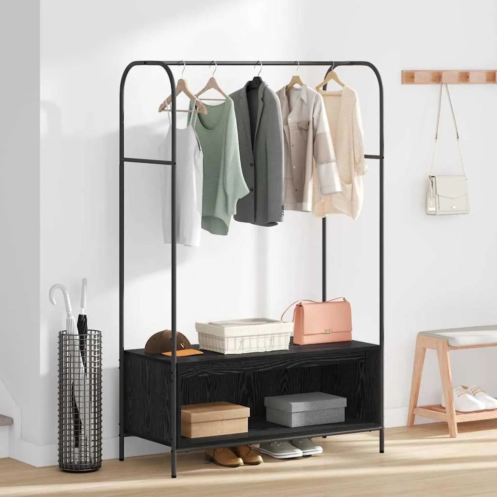Porte-Roupas com Prateleiras Carvalho Preto 100x44x160 cm