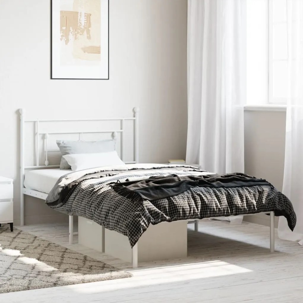 Estrutura de cama em metal com cabeceira 107x203 cm branco