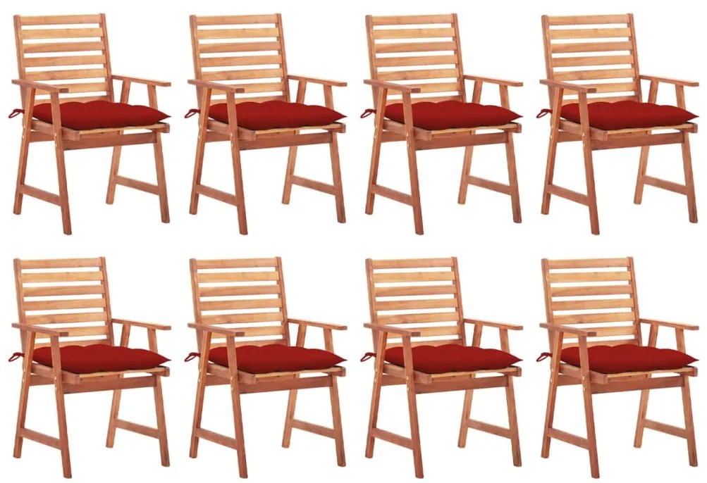 Cadeiras de jantar p/ jardim 8 pcs c/ almofadões acácia maciça