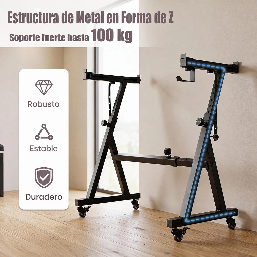 Suporte para Teclado (TECLADO NÃO INCLUIDO), 59,5-90,5 x 51,5 x 62-94 cm, Ajustável em Altura, Preto