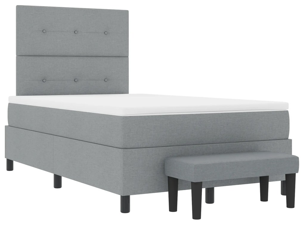 Cama Box Spring com Colchão & Banco Cinza-claro 120x190 cm Tecido