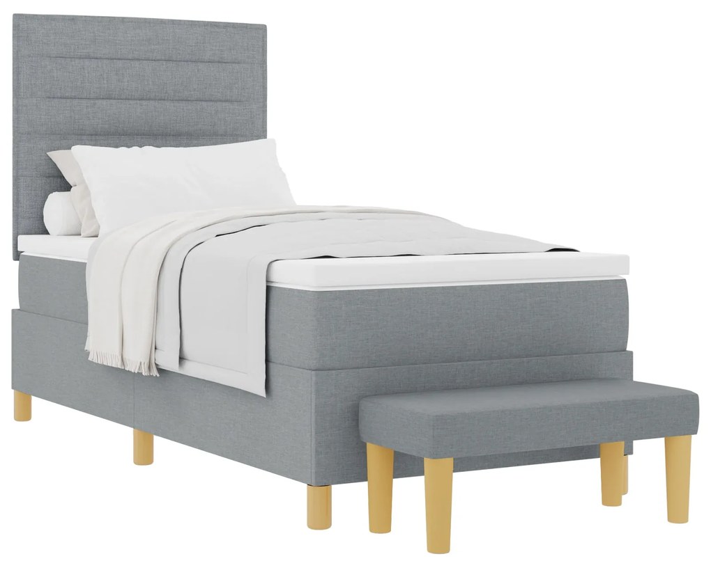 Cama Box Spring com Colchão e Banco Cinza Claro 80x200 cm Tecido