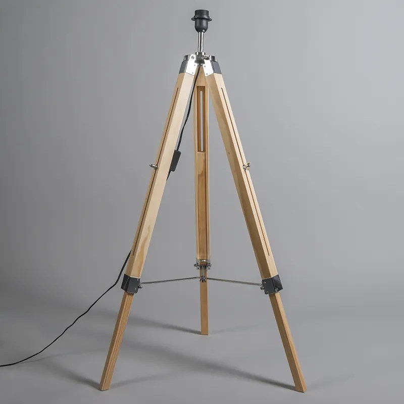 Candeeiro de pé natural com abajur de linho preto 45 cm - Tripod Design,Industrial,Retro