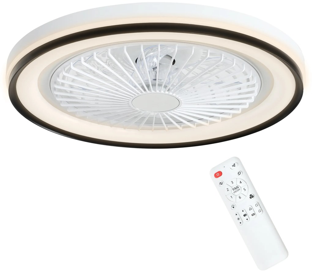HOMCOM Ventoinha de Teto com Luz LED 48,5 W Motor DC Reversível Silenciosa com Controlo Remoto 6 Velocidades Temporizador Ø48x13 cm Branco | Aosom Portugal