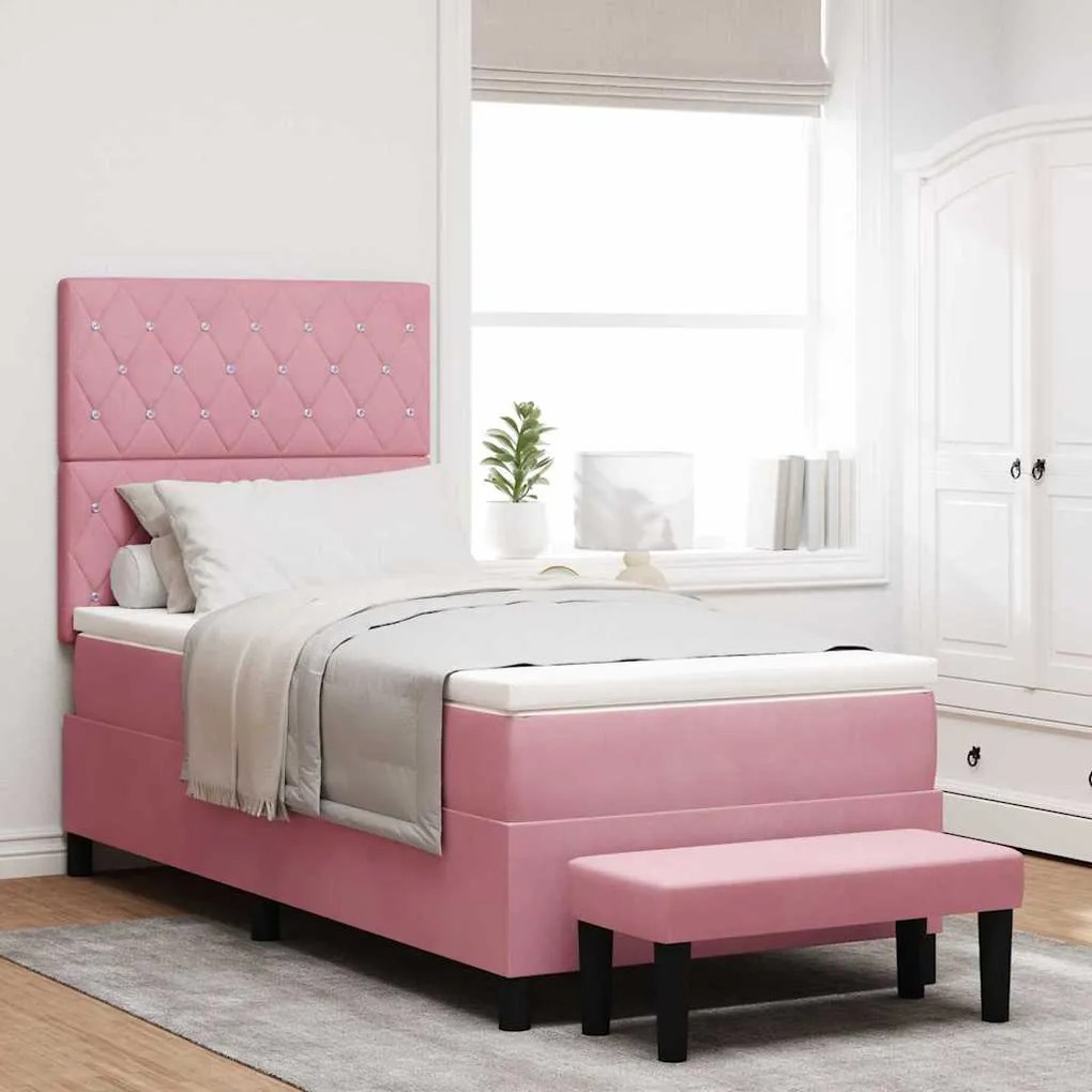 vidaXL Cama Box com colchão com cabeceira Rosa 90 x 200 cm Veludo