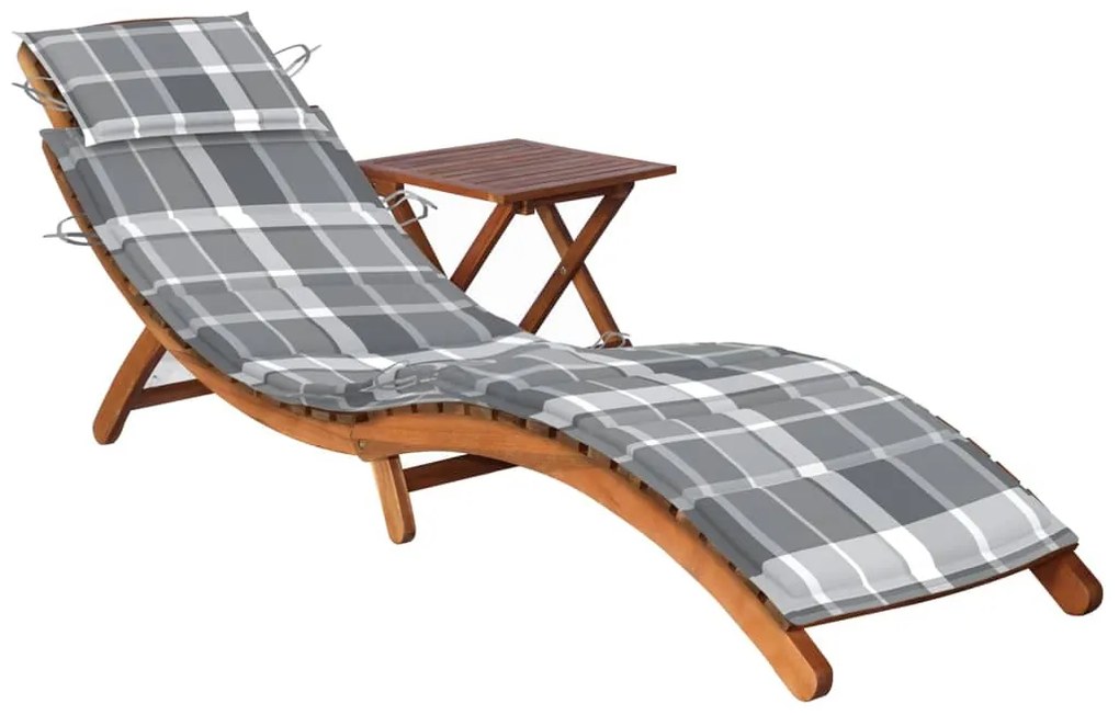 vidaXL Espreguiçadeira de jardim com mesa e almofadão acácia maciça