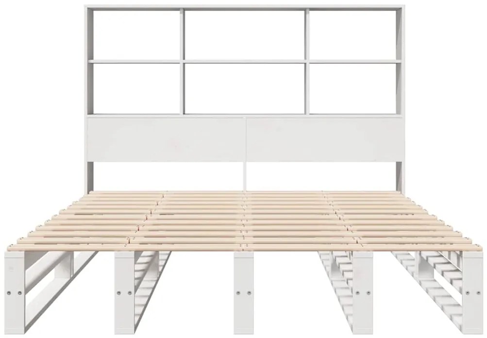 Cama com estante sem colchão 140x190 cm madeira maciça branco