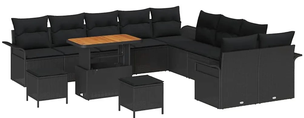 Conjunto de Sofá de Jardim vidaXL com Almofadas 13 Peças Preto Rattan