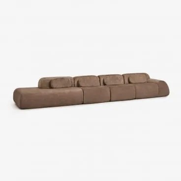 Sofá Modular De Canto Em Chenille De 4 Peças Com Chaise Longue À Esquerda Embalado A Vácuo Mérida Chenille Castanho Caramelo - Sklum