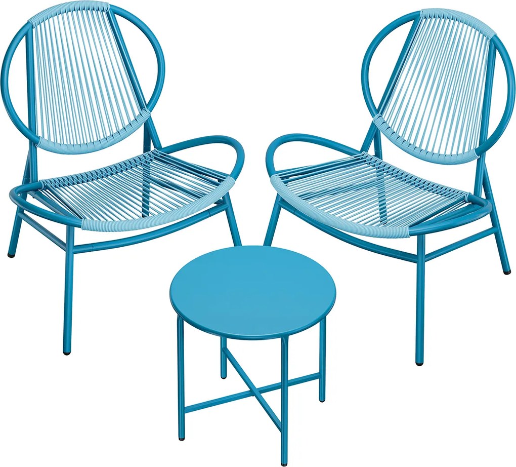 Conjunto de 3 peças jardim de varanda com mesa e 2 cadeiras azul marinho