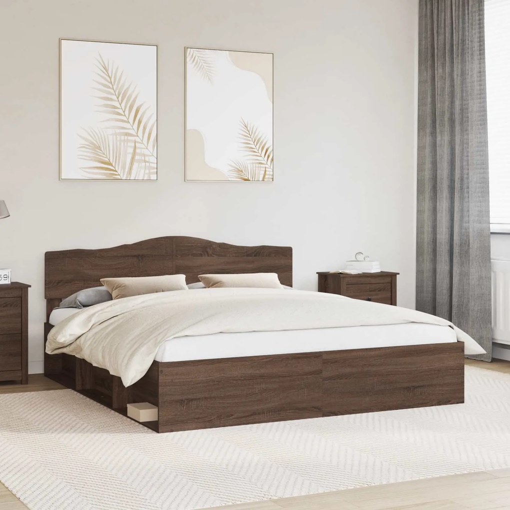 vidaXL Estrutura da Cama com cabeceira Carvalho Marrom 180 x 200 cm