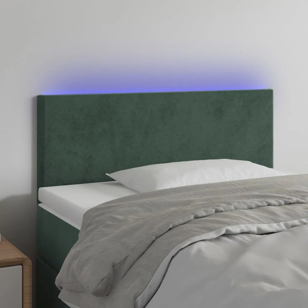 Cabeceira de cama c/luzes LED veludo 100x5x78/88cm verde-escuro