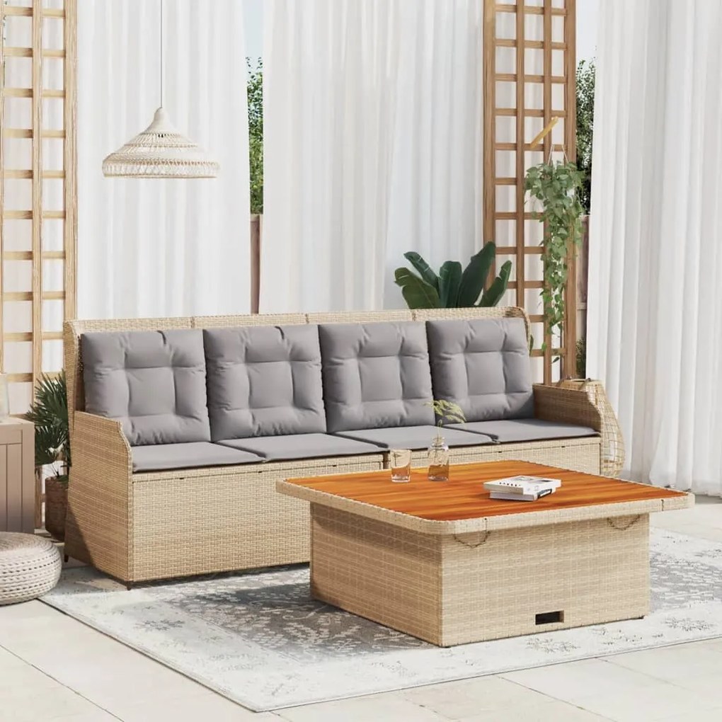 vidaXL 3 pcs conjunto de sofás p/ jardim com almofadões vime PE bege
