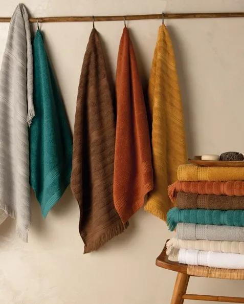 Bio Gots- 3 toalhas de banho 100% algodão organico 500gr./m2 -  Natural Lasa Home: Castanho Toalha com franjas