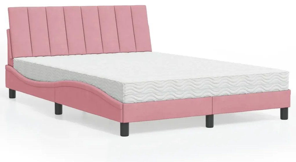 Cama com colchão 140x190 cm veludo rosa
