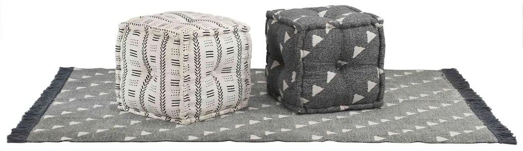 vidaXL Pufes Geométrico Manual Cinza e Branco 40 x 40 x 40 cm tecido