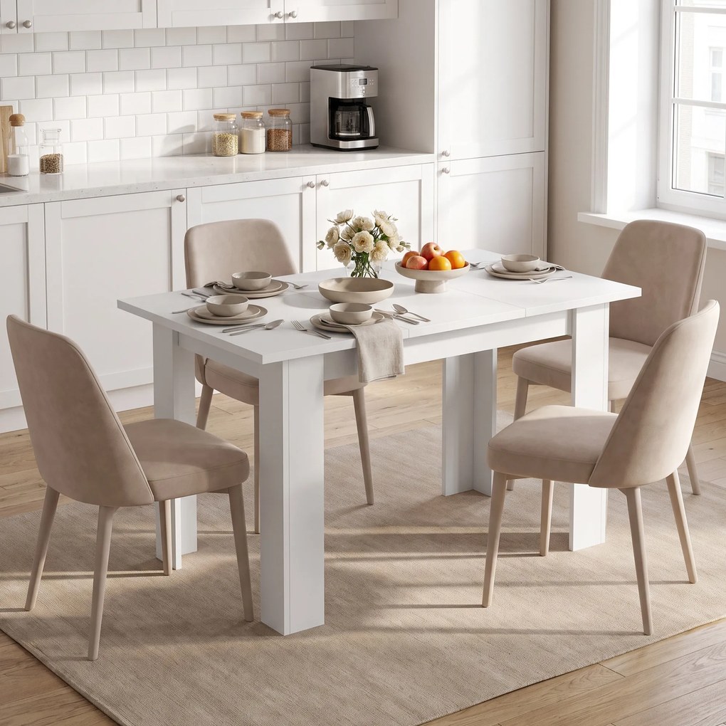 Mesa de Jantar com Tampo Elevável (CADEIRAS NÃO INCLUIDAS), 120 x 60 x 75,5 cm, Arrumação Oculta, Branco