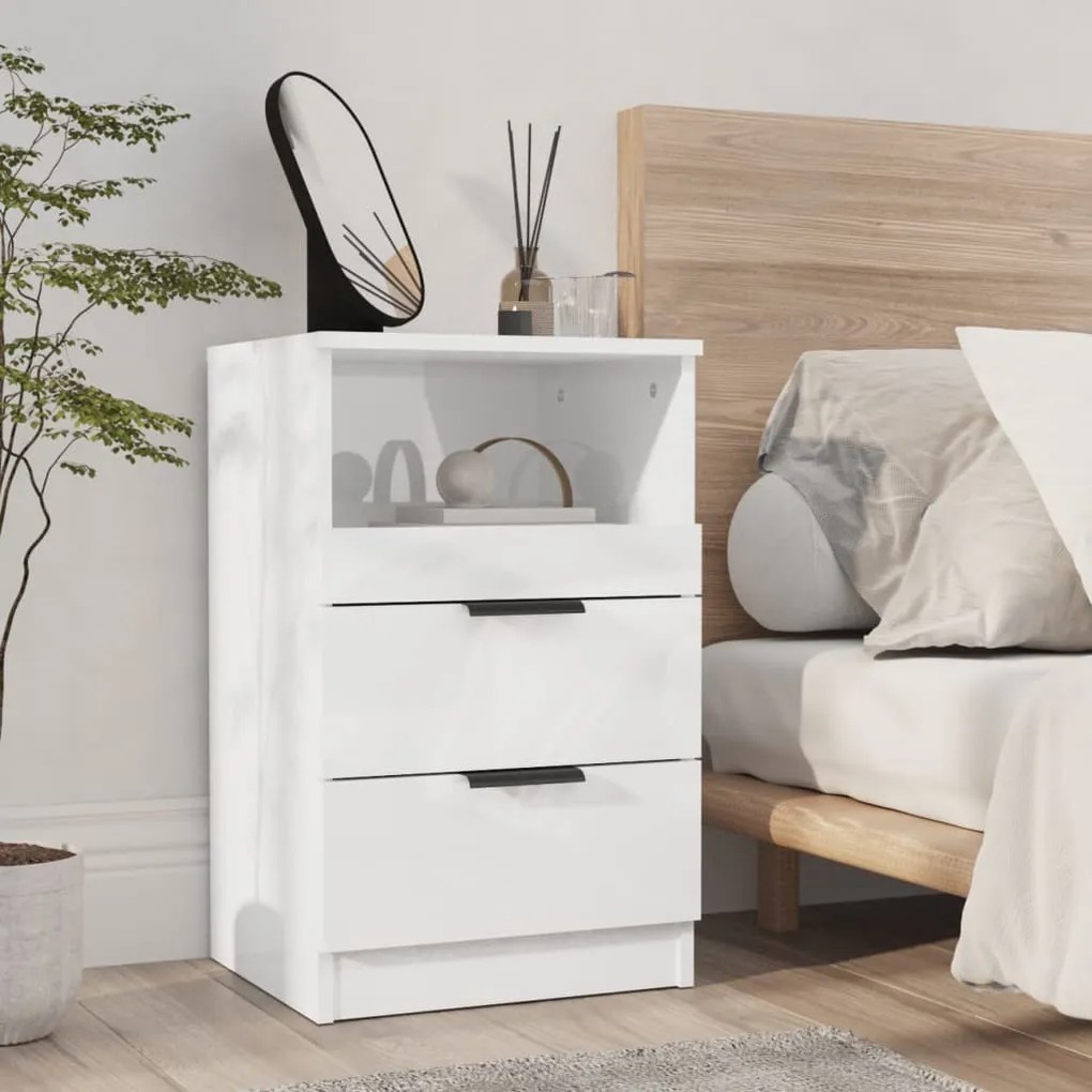 vidaXL Mesa de cabeceira madeira processada branco brilhante