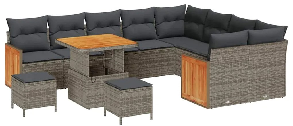 Conjunto de Sofás de Jardim de 12 Peças com Almofadas Cinzas de Rattan