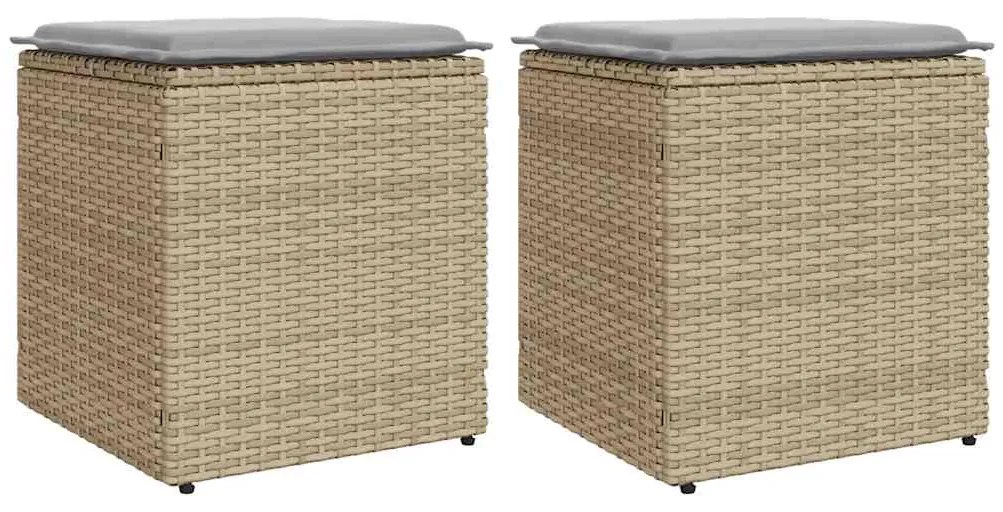 vidaXL Bancos de jardim com almofadas 2 unid 40x40x43 cm vime PE bege