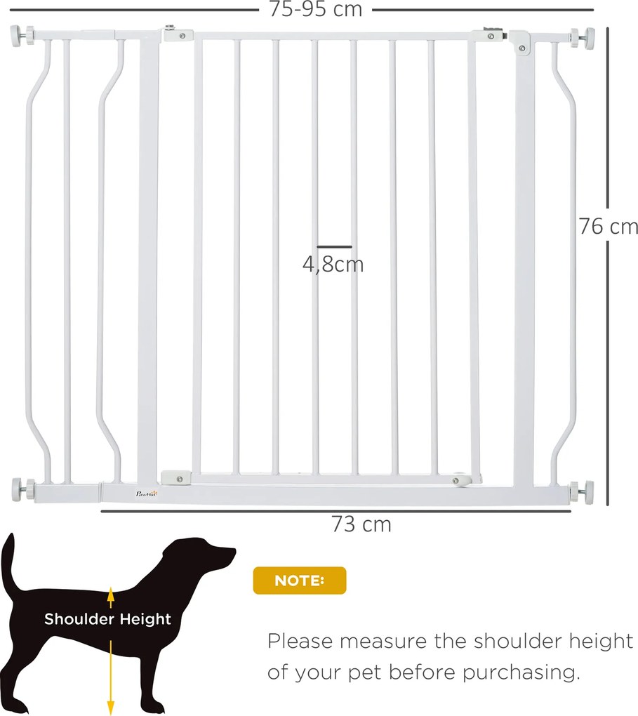Barreira de Segurança para Cães Extensível para Escadas e Portas 75-95cm com  Extensão de 10 cm Altura 76 cm Branco
