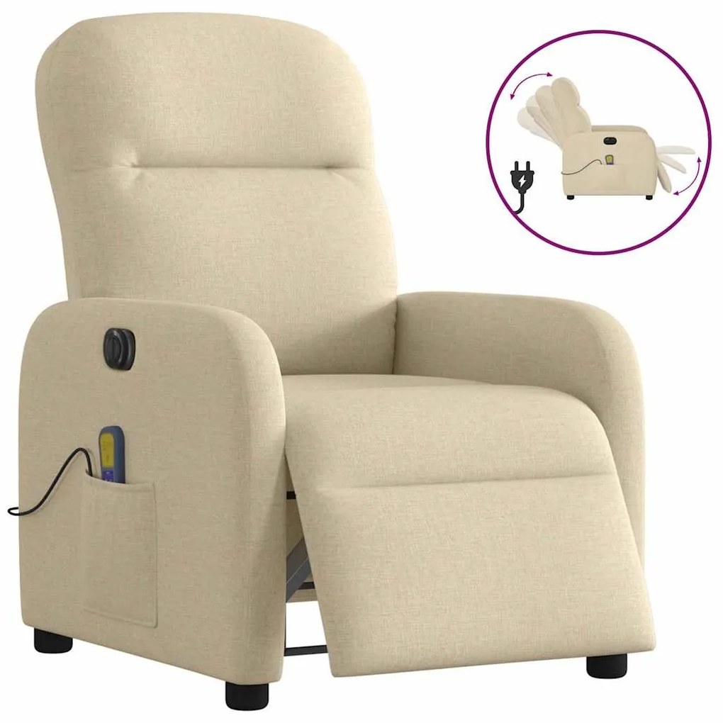 vidaXL Poltrona de massagens reclinável elétrica tecido creme