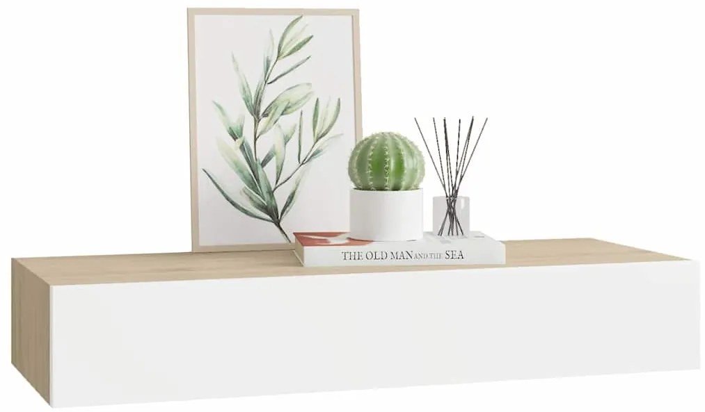 Prateleira de parede c/ gaveta MDF 60x23,5x10cm carvalho/branco