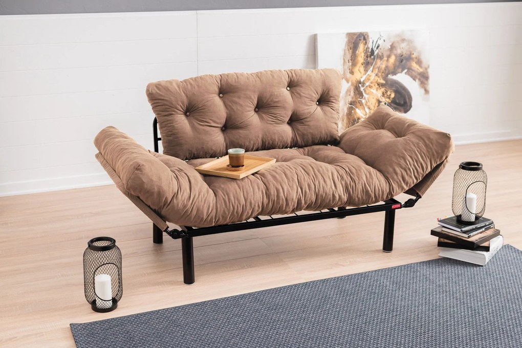 Sofá-Cama de 2 Lugares Nitta – Castanho Claro – 155x85x70 cm