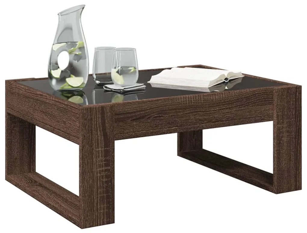 Mesa centro luzes LED Infinity 70x53x30 cm carvalho castanho