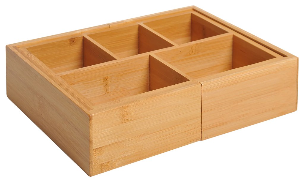 HOMCOM Organizador de Escritório de Bambu Caixa de Armazenamento Extensível com 5-7 Compartimentos  24,6-41x17,6x7 cm Madeira