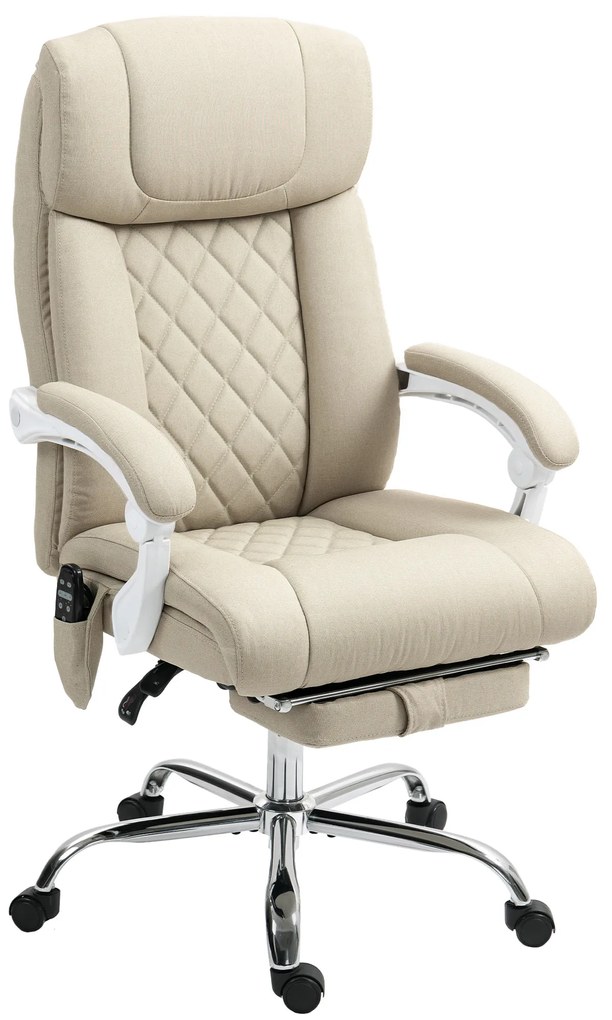 HOMCOM Cadeira de Escritório com Massagem Reclinável Aquecimento Apoio para Pés  e Controlo Remoto 66x70x112-120 cm Bege