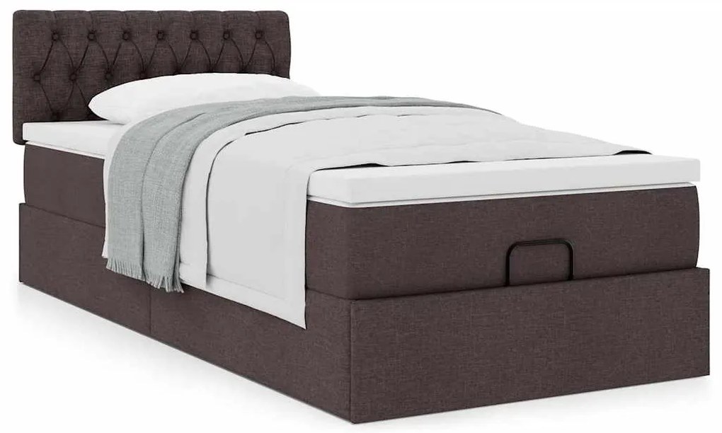 Cama otomana com colchão 90x200 cm tecido castanho escuro