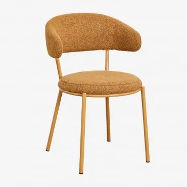Pack De 4 Cadeiras De Jantar Estofadas Em Tecido Bouclé Verilo Bouclé Amarelo Mel - Sklum