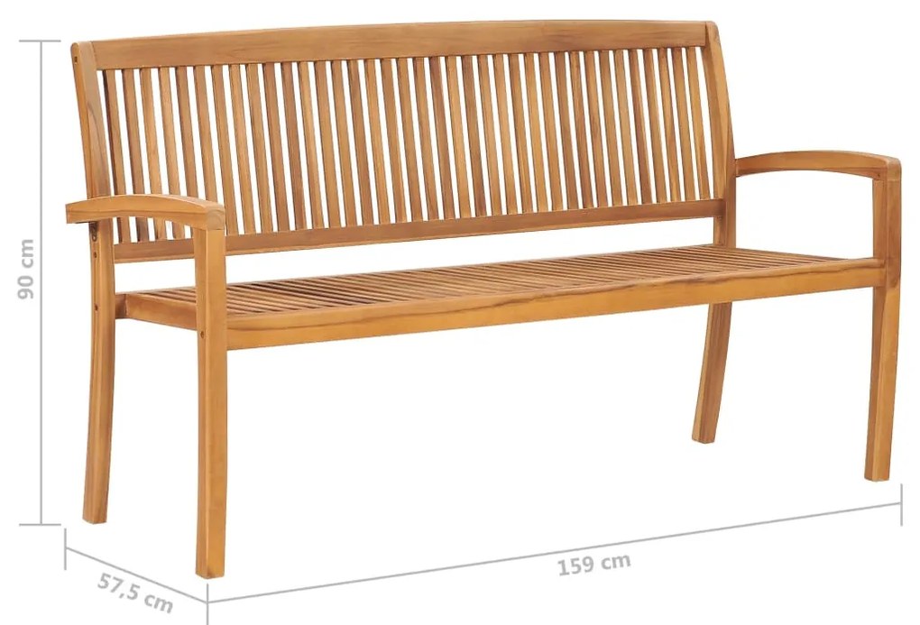 Banco de jardim empilhável c/ almofadão 159 cm teca maciça
