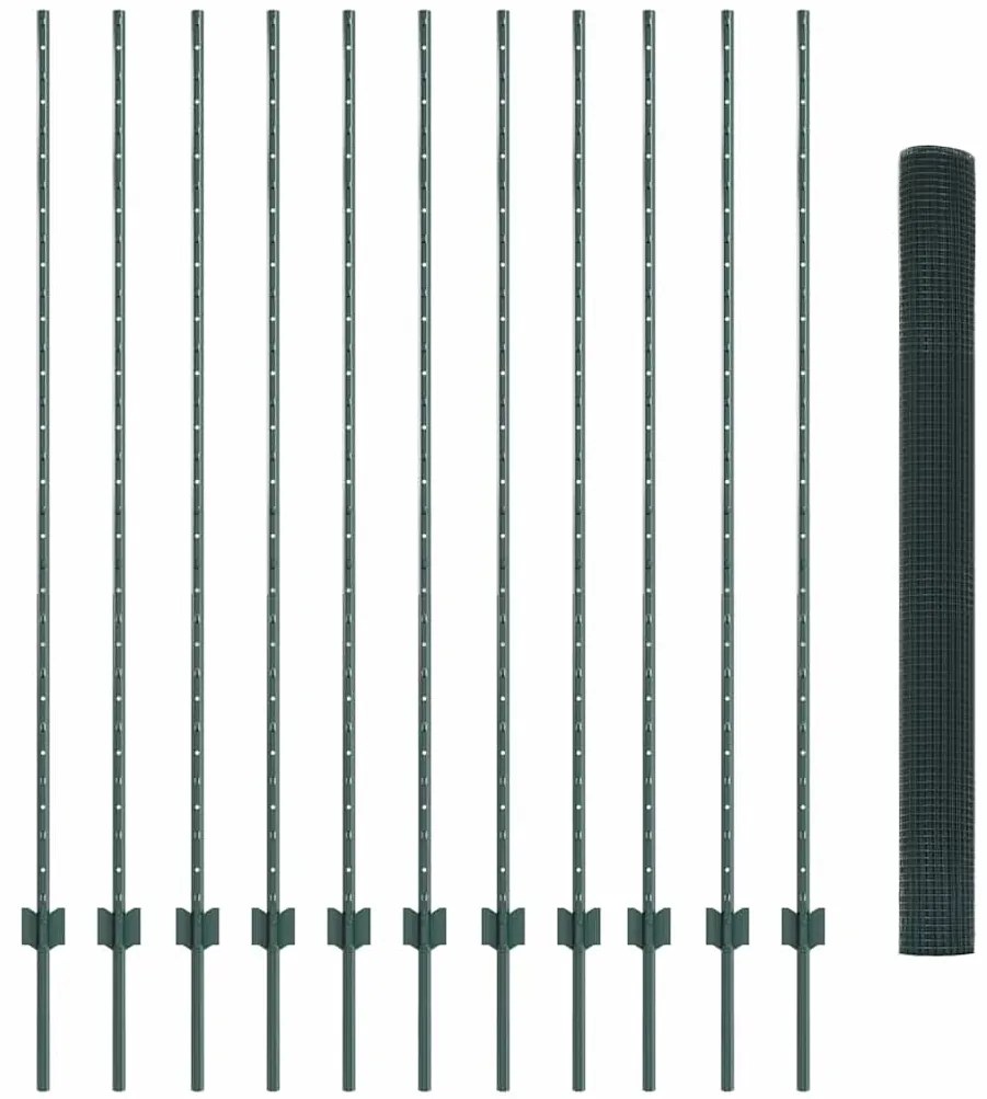 Cerca de Arame Soldado com 11 Postes U Verde 1.6x25 m Aço