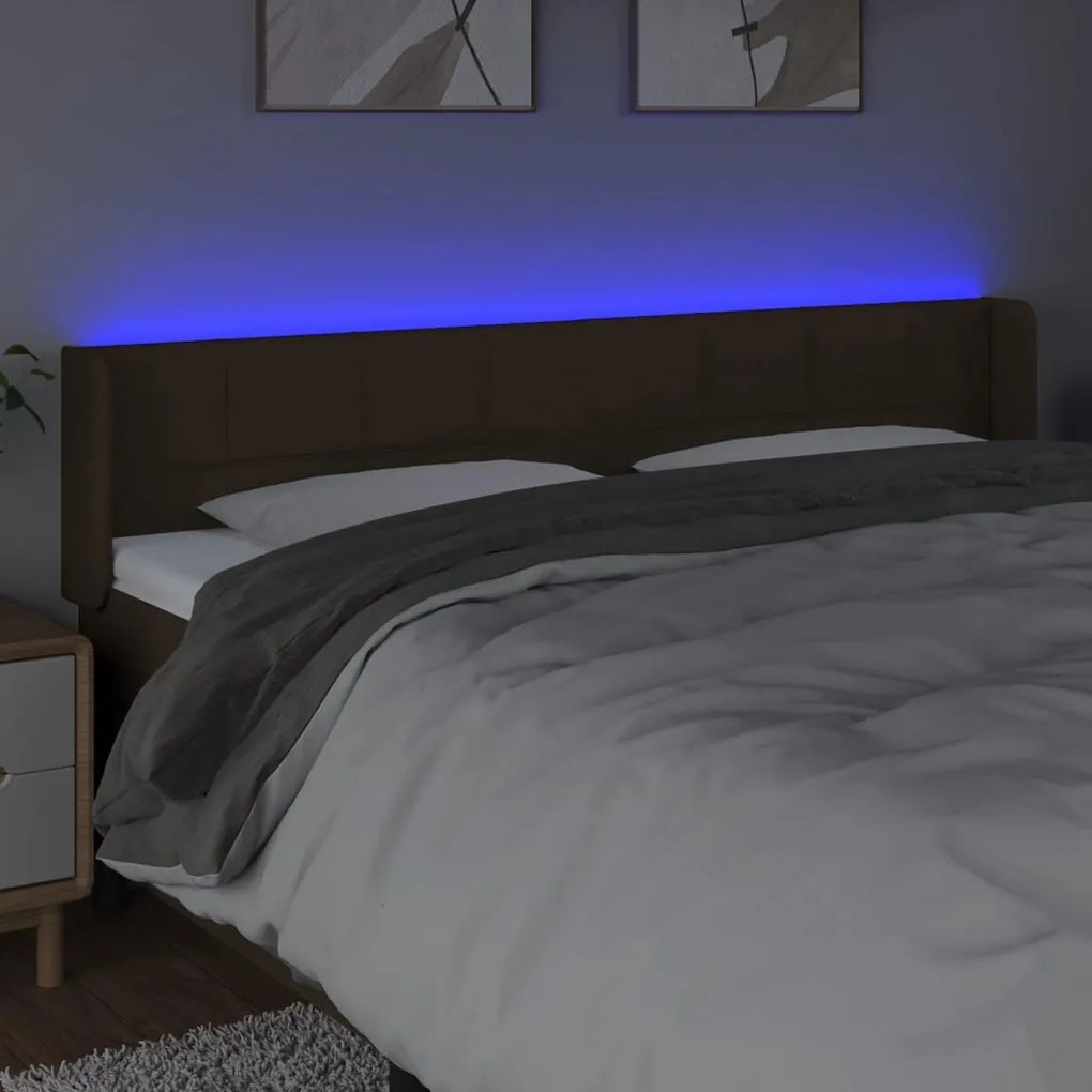 Cabeceira de cama c/ luzes LED tecido 183x16x78/88 cm castanho