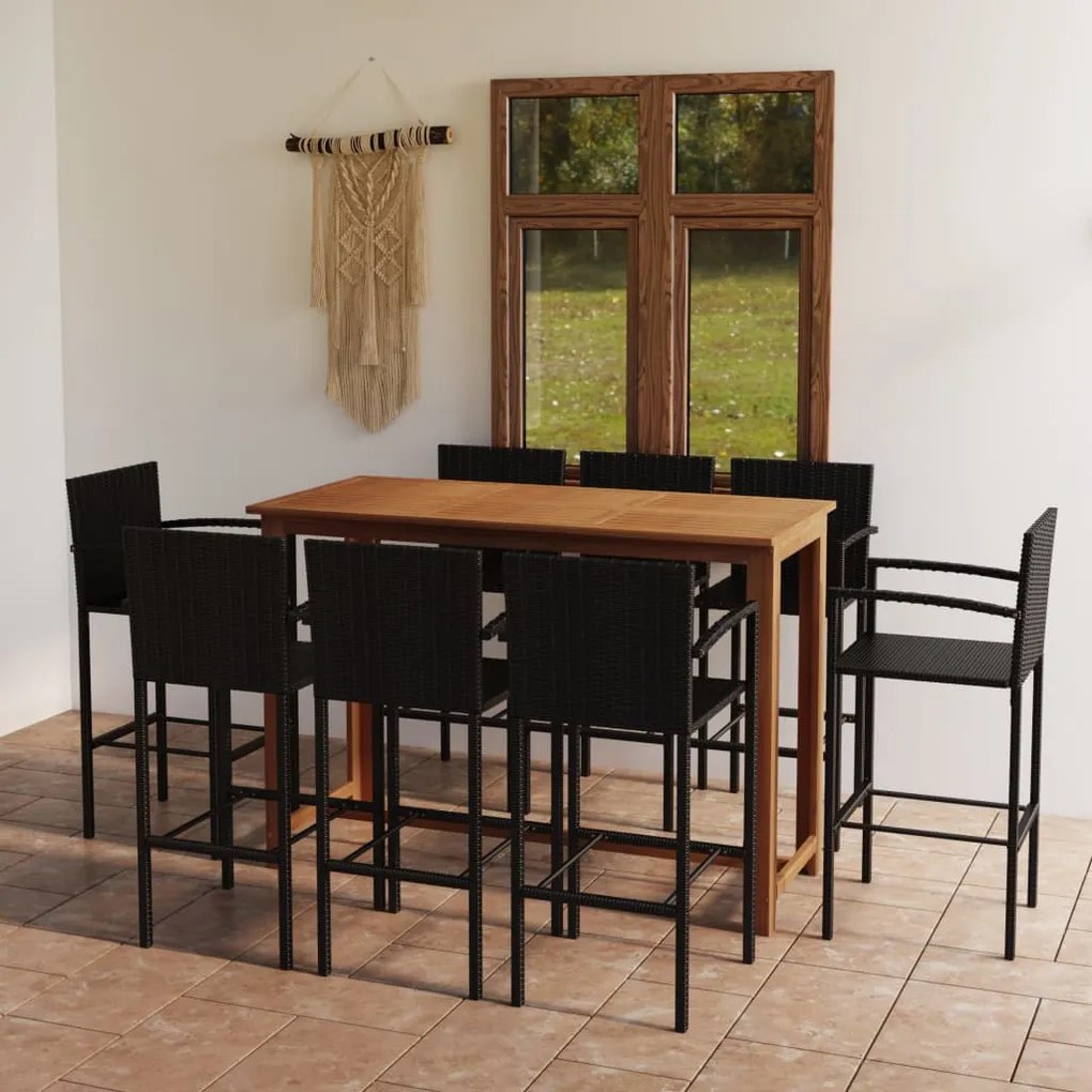 9 pcs conjunto de bar para jardim preto