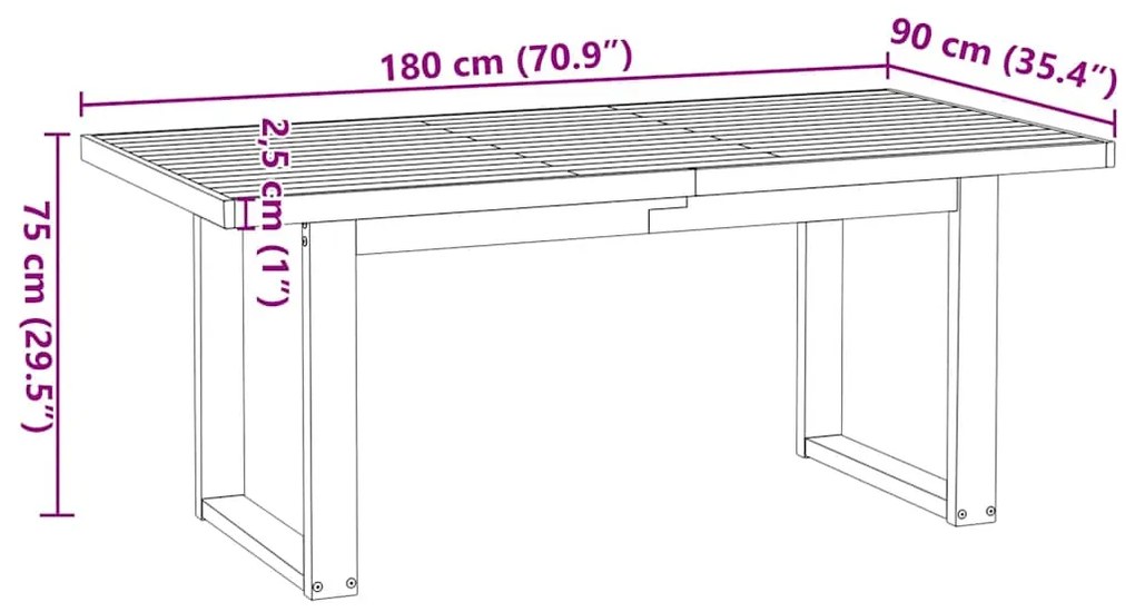 Mesa de jantar NOAIN pernas forma U 180x90x75 cm pinho maciço