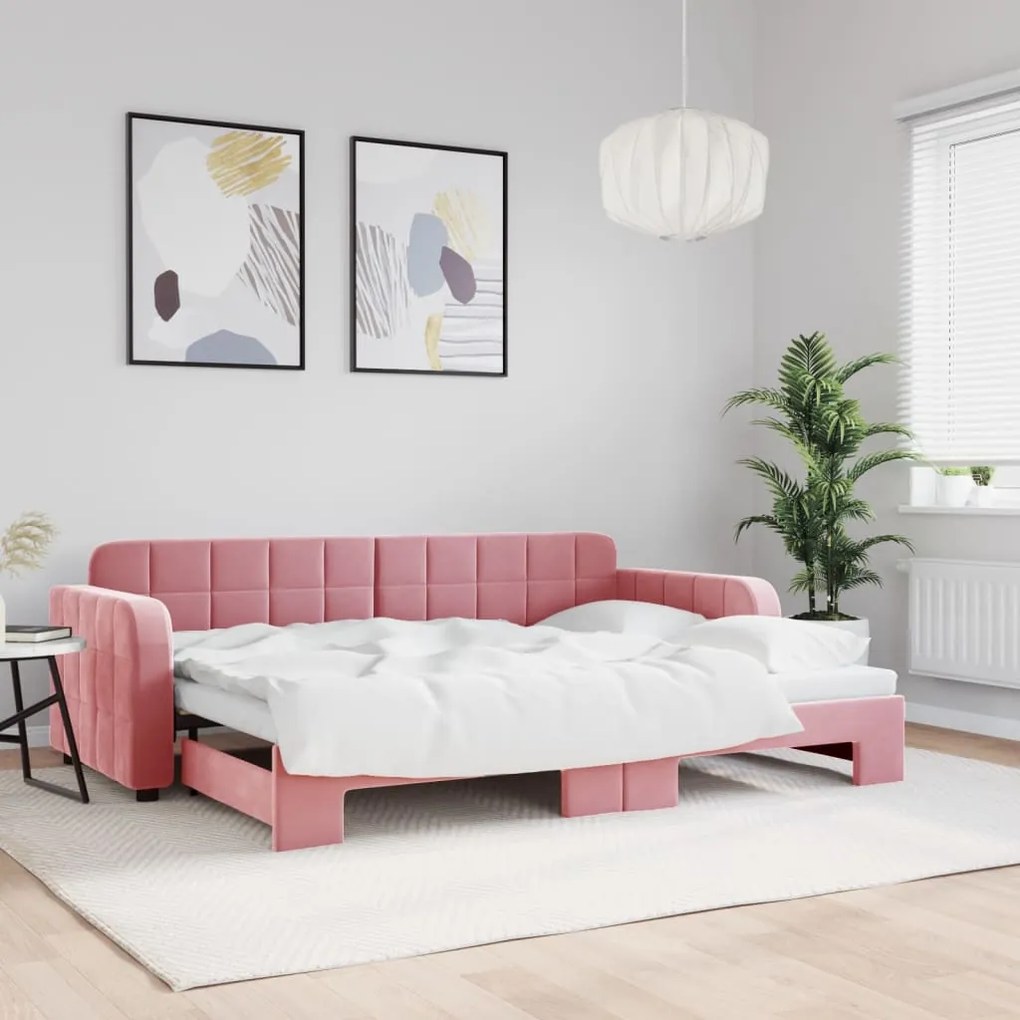 vidaXL Sofá-cama com gavetão 80x200 cm veludo rosa