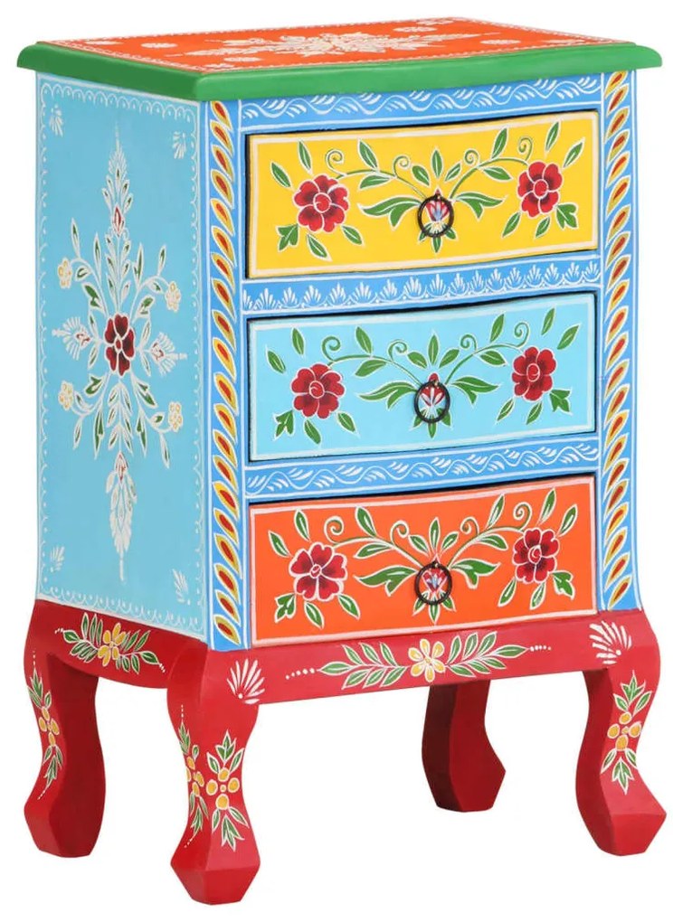 vidaXL Mesa de cabeceira pintada à mão 40x30x60 cm mangueira maciça