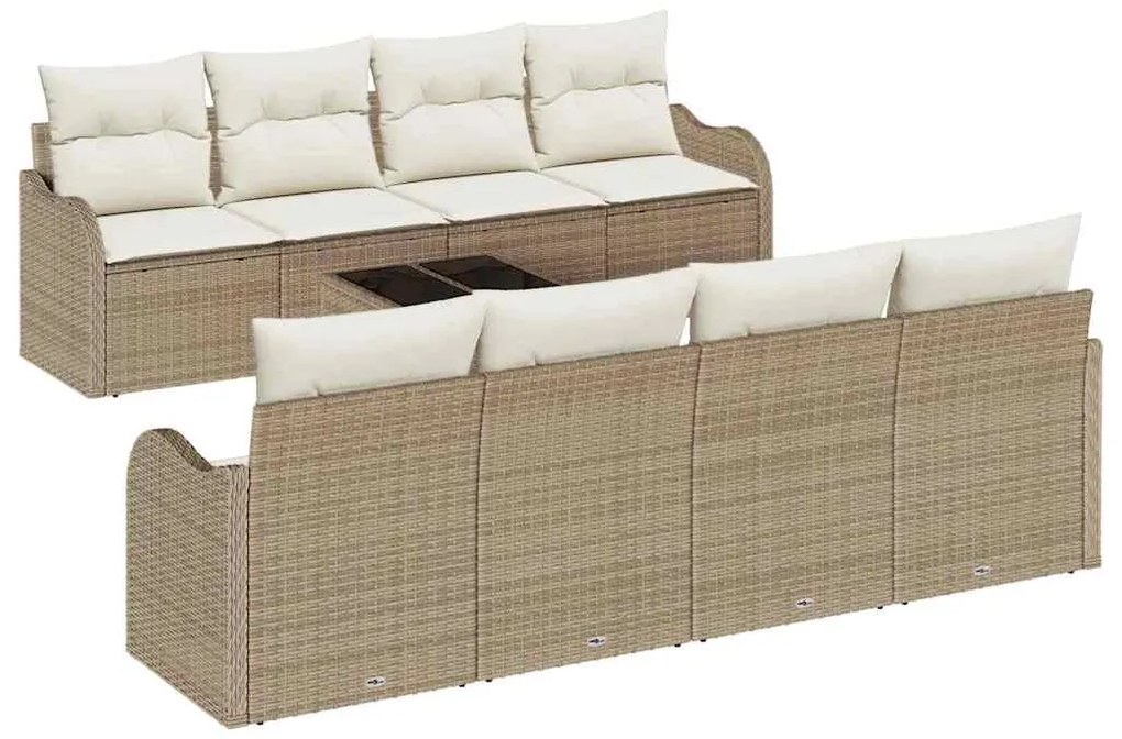 Conjunto de Sofá de Jardim com 9 Peças e Almofadas Bege em Rattan