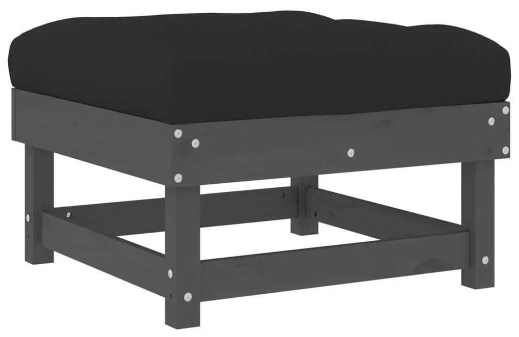 Apoios de pés p/ jardim c/ almofadões 2 pcs pinho maciço cinza