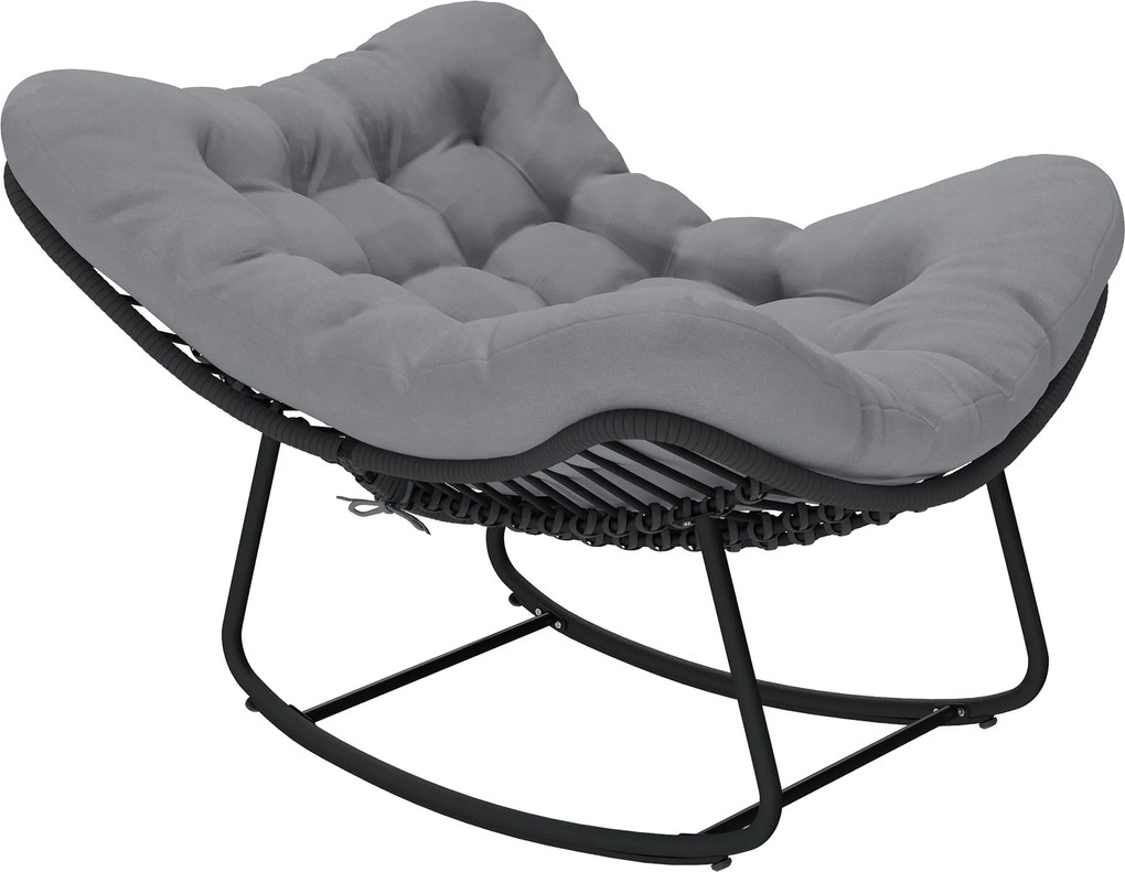Outsunny Cadeira de Baloiço em Rattan com Almofada Macia para Jardim, Varanda, Cinza Escuro | Aosom Portugal
