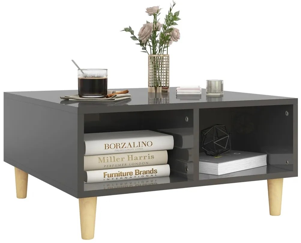 Mesa de centro 60x60x30 cm derivados de madeira cinza brilhante