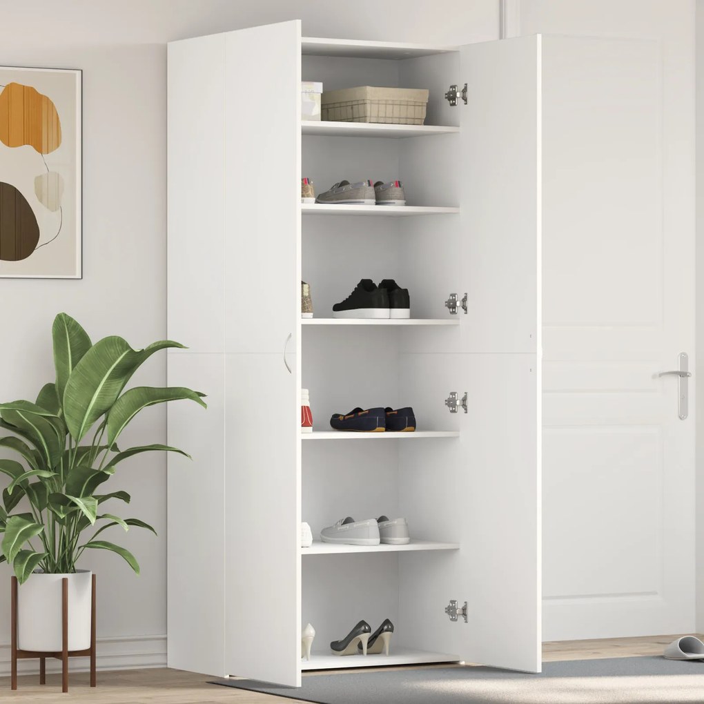 Armário para Sapatos Branco 80x35.5x180 cm Madeira Sólida