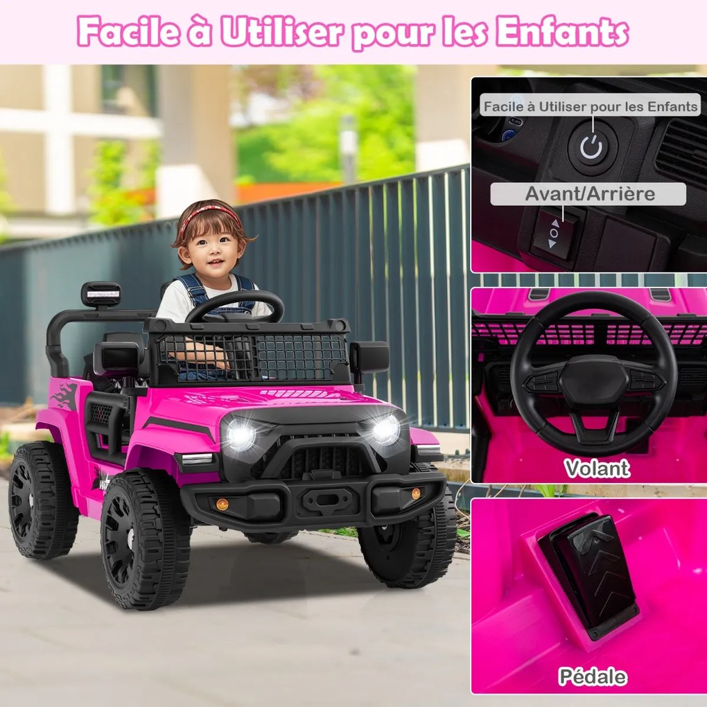 Carro elétrico infantil de 12 V com bateria, controle remoto, 3 velocidades, luzes LED, música e buzina para crianças de 3 anos ou mais, vermelho