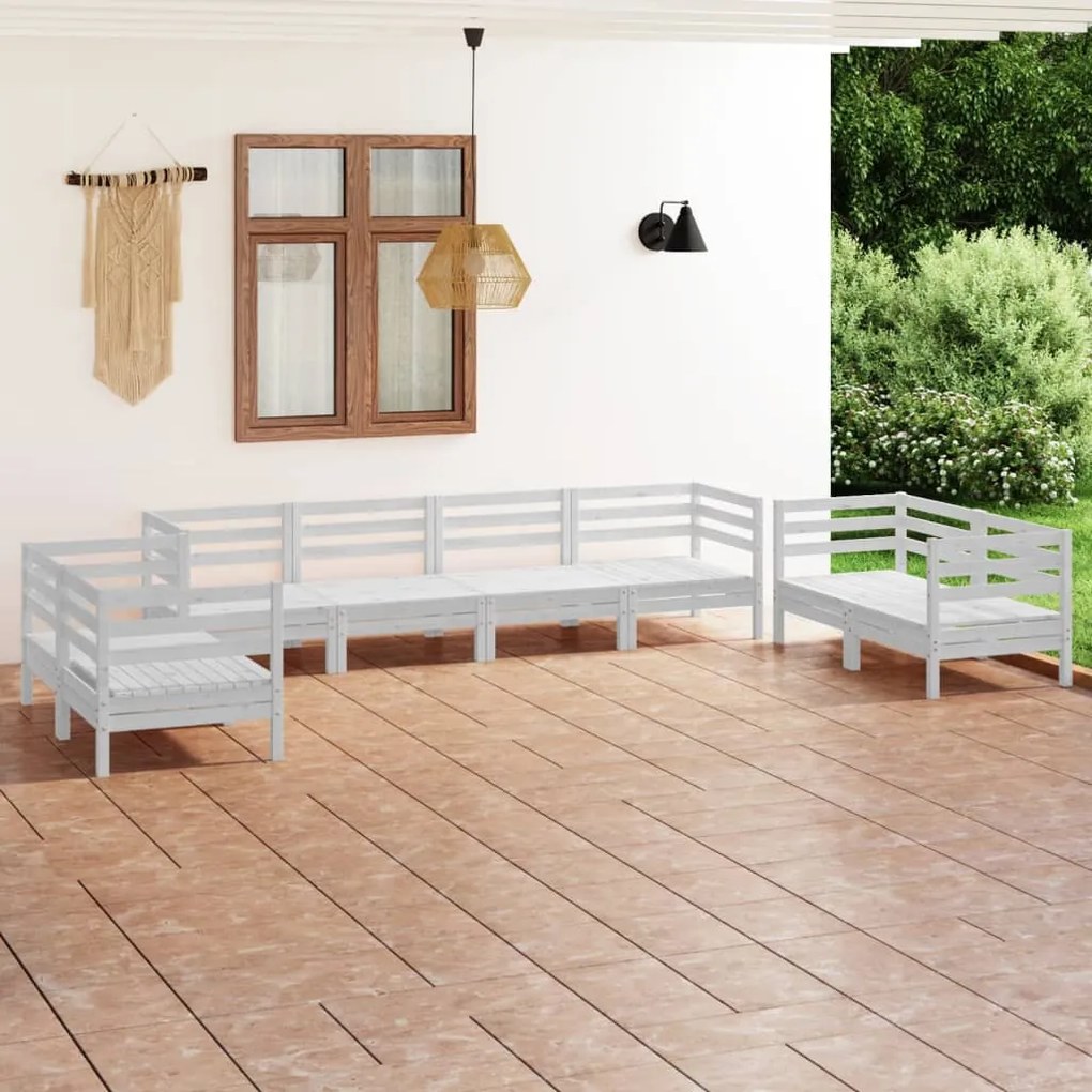 vidaXL 8 pcs conjunto lounge de jardim pinho maciço branco