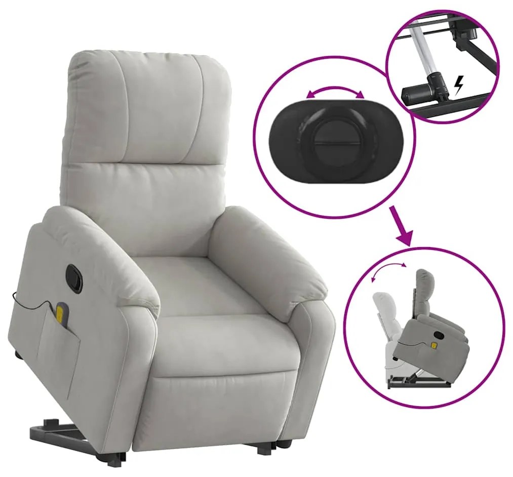 Poltrona massagens reclinável elevatória microfibra cinza-claro
